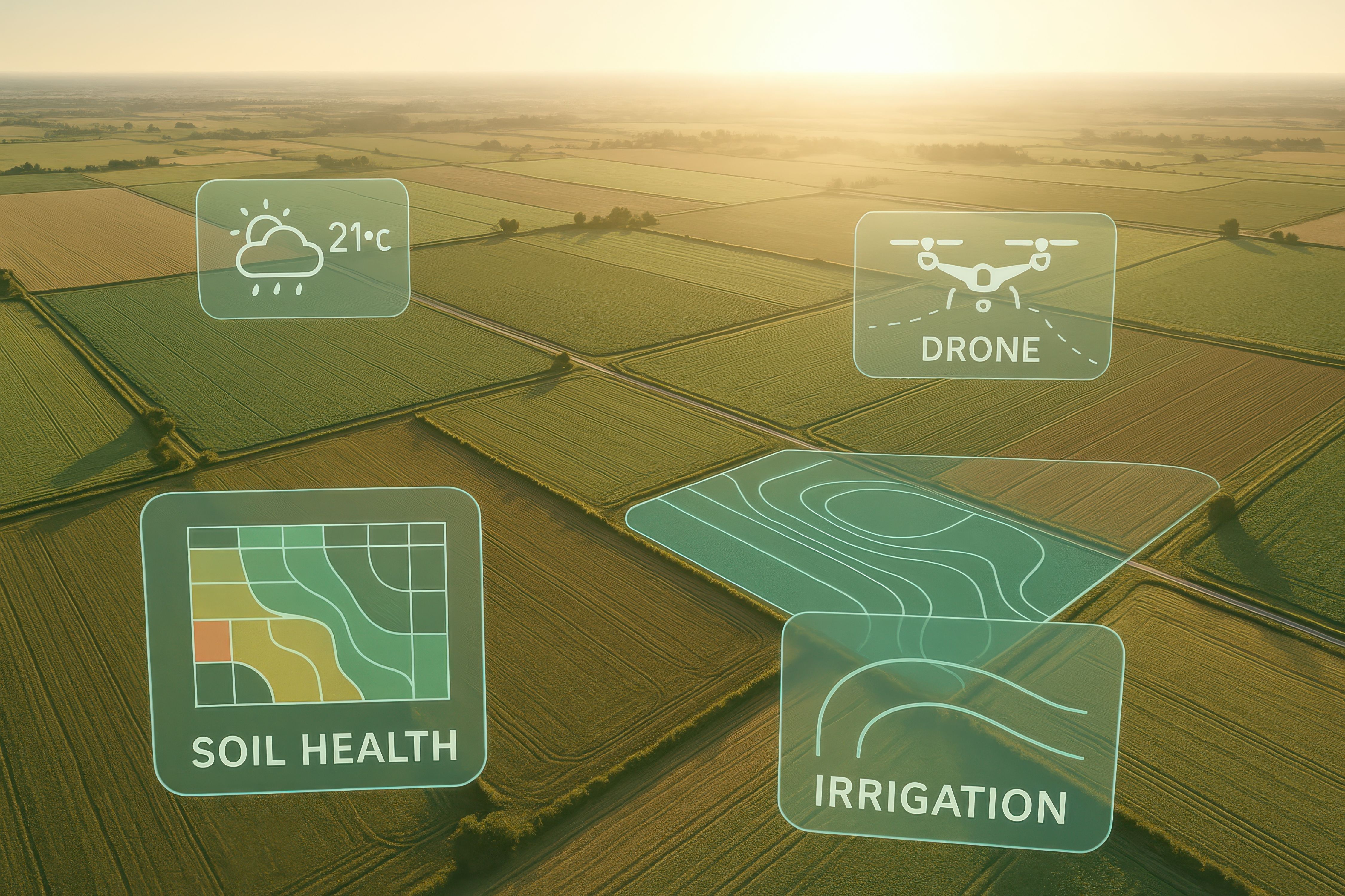 farmland with data overlays